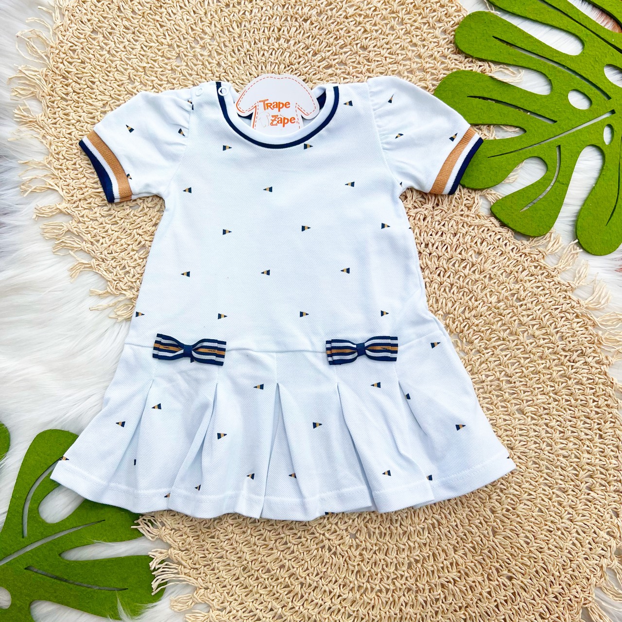 Vestido com Lacinhos e Farol Marinho - Branco